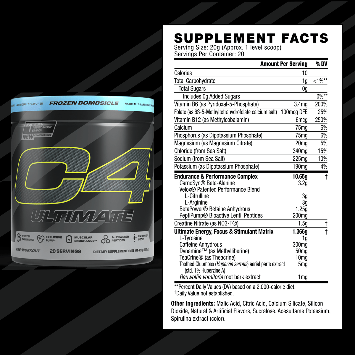 Cellucor C4 Ultimate — 20 serving Blue Raspberry facts