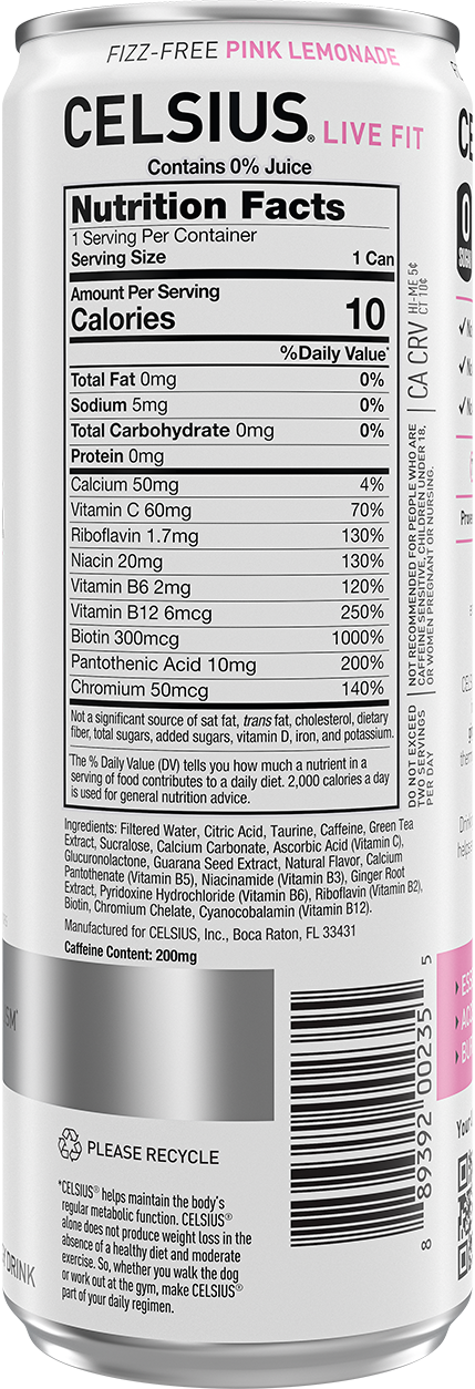 Celsius Energy Drink — Pink Lemonade facts