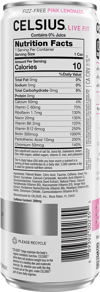 Celsius Energy Drink — Pink Lemonade facts