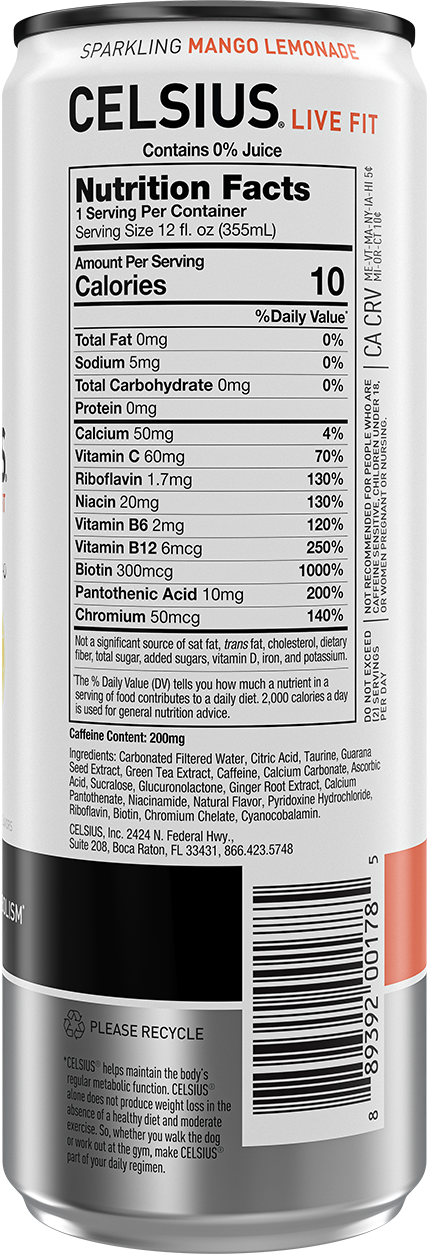 Celsius Energy Drink — Mango Lemonade facts