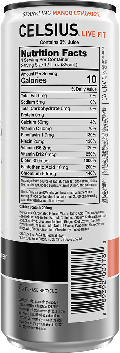 Celsius Energy Drink — Mango Lemonade facts