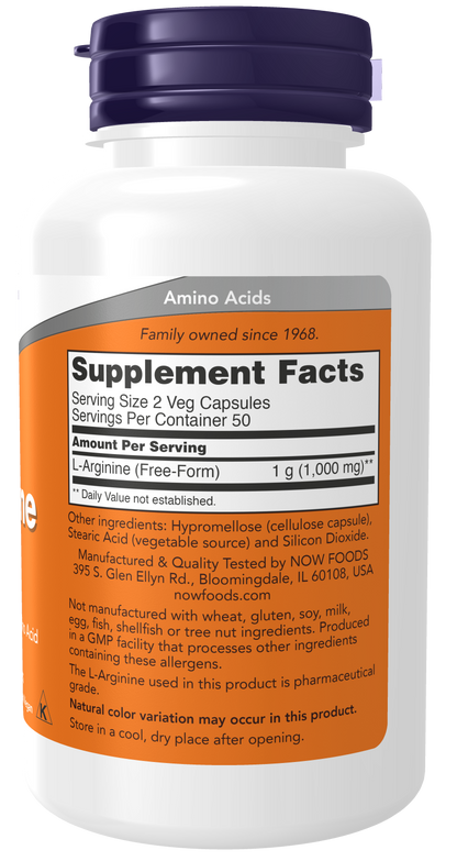 NOW Foods Arginine 500mg 100 vcaps — Arginine 500mg 100 vcaps facts