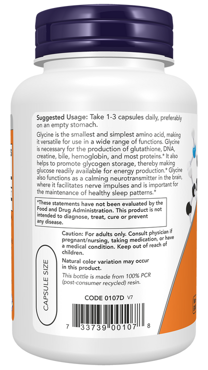 NOW Foods Glycine 1000mg 100vcaps — Glycine 1000mg 100vcaps support