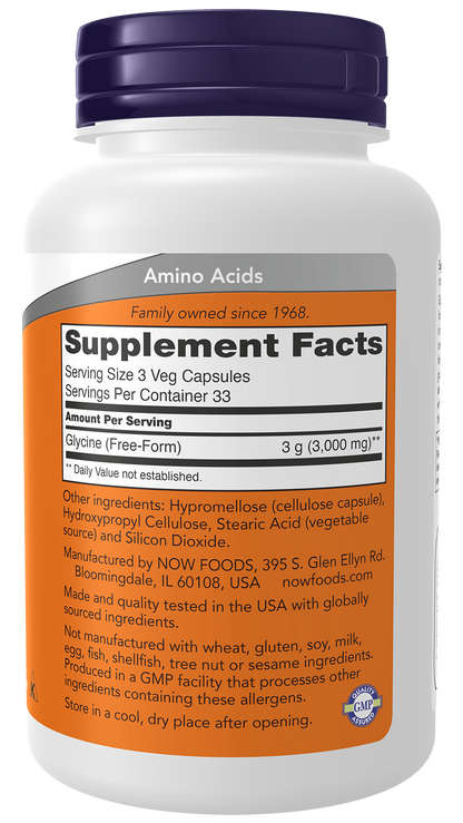 NOW Foods Glycine 1000mg 100vcaps — Glycine 1000mg 100vcaps facts