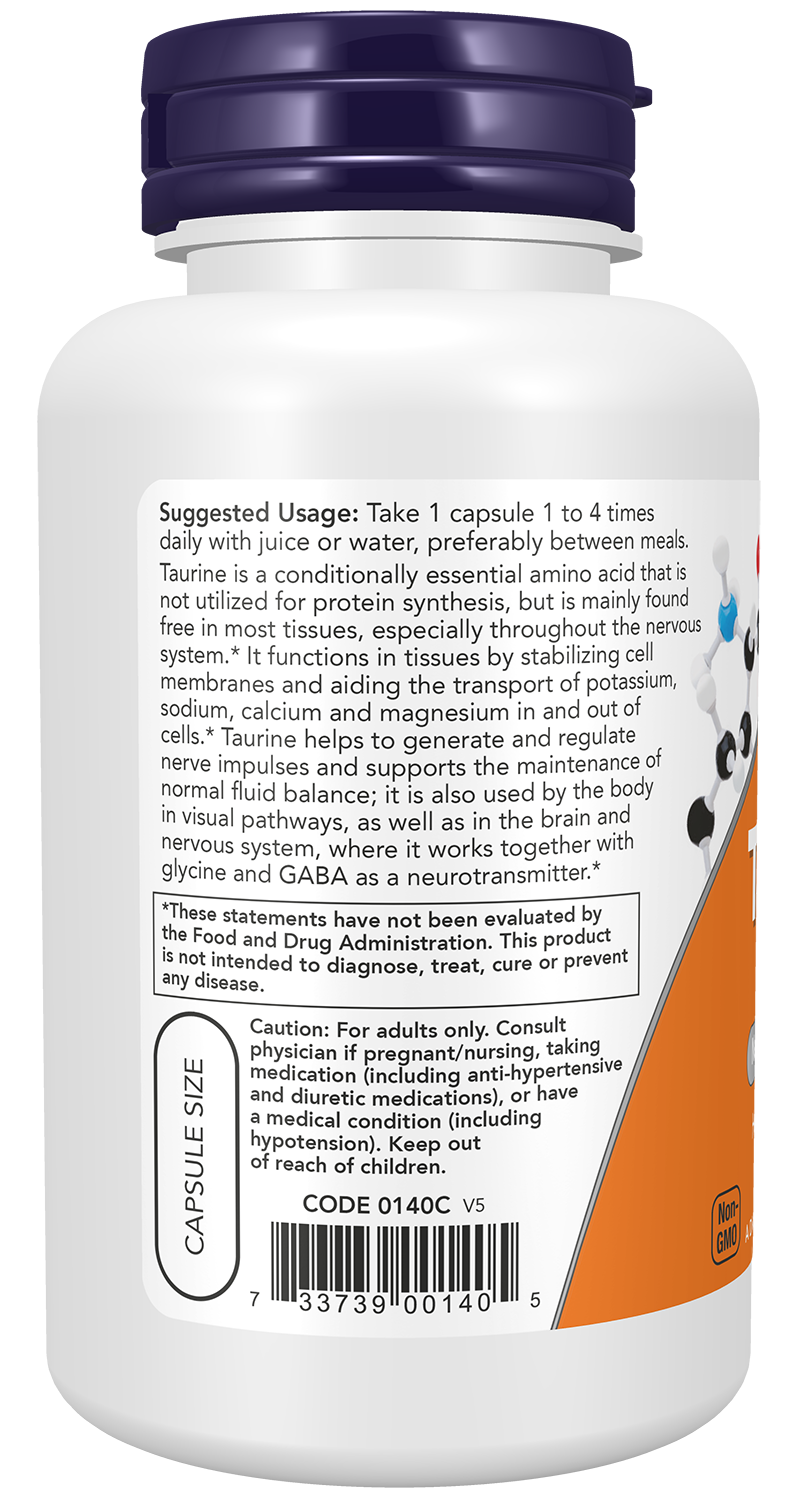 NOW Foods Taurine 500mg 100 caps — Taurine 500mg 100 caps support