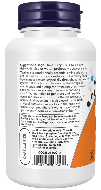 NOW Foods Taurine 500mg 100 caps — Taurine 500mg 100 caps support