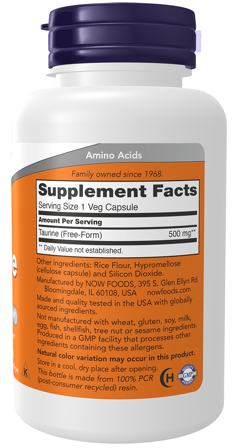 NOW Foods Taurine 500mg 100 caps — Taurine 500mg 100 caps facts