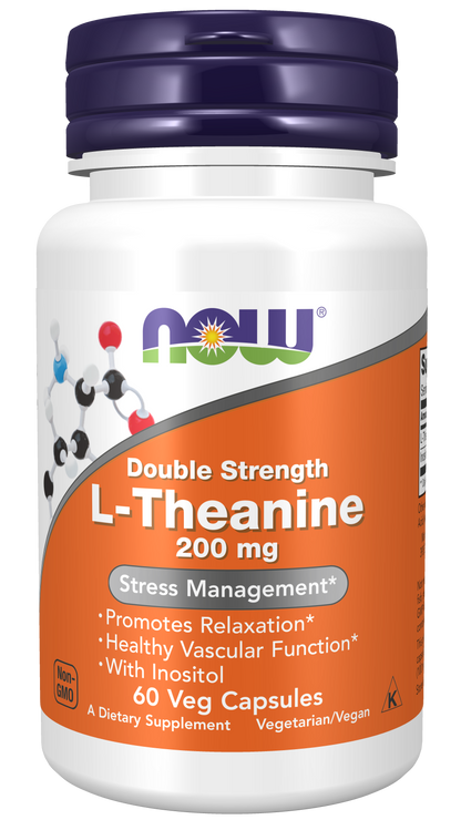 NOW Foods L-Theanine 200mg 60vcaps — L-Theanine 200mg 60vcaps hero