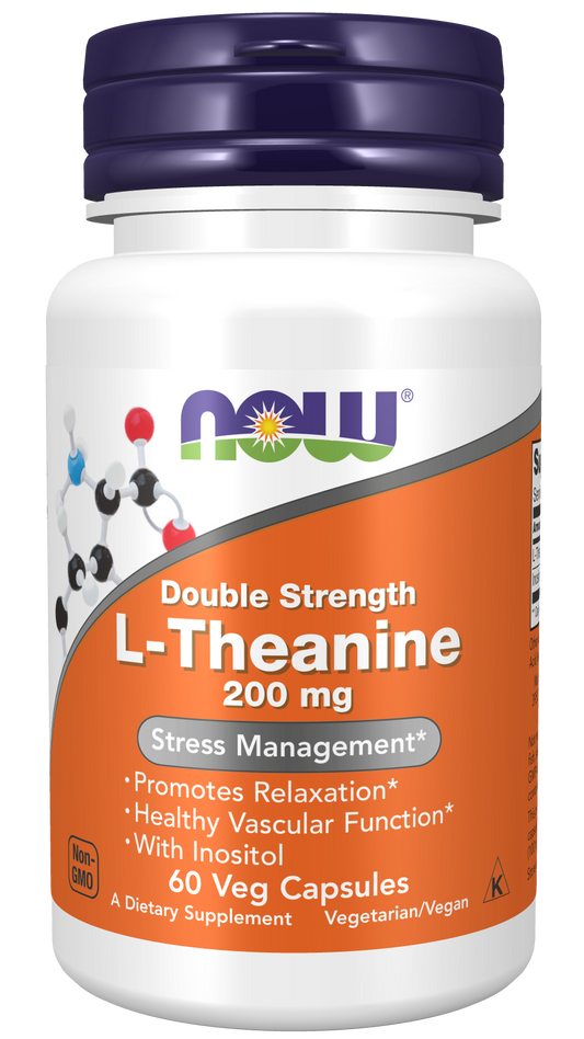 NOW Foods L-Theanine 200mg 60vcaps — L-Theanine 200mg 60vcaps hero