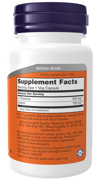 NOW Foods L-Theanine 200mg 60vcaps — L-Theanine 200mg 60vcaps facts