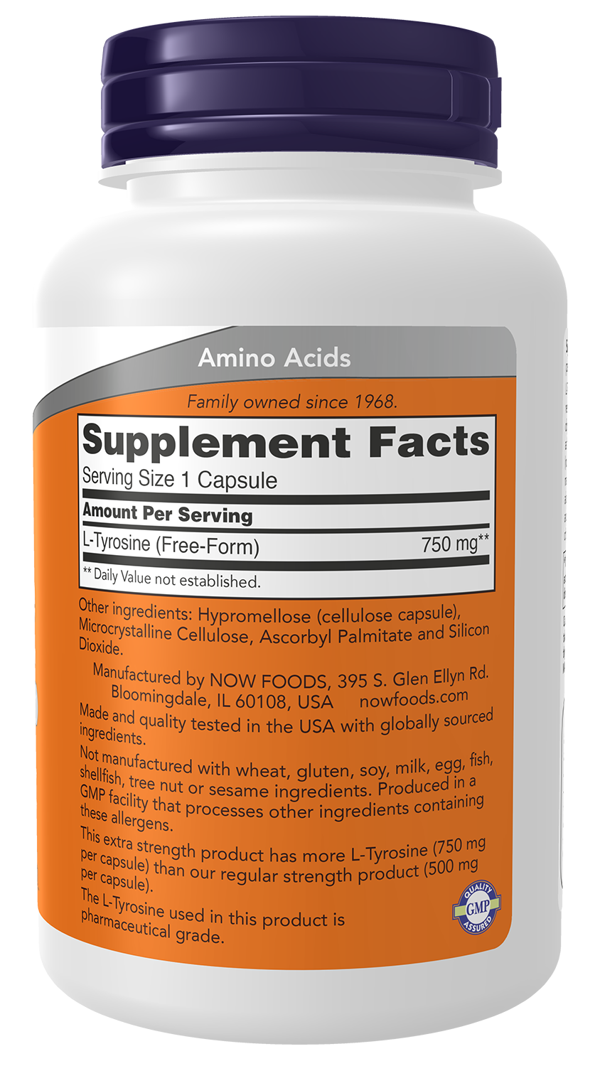 NOW Foods Tyrosine 750mg 90caps — Tyrosine 750mg 90caps facts