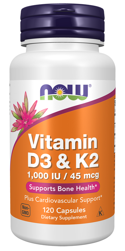 NOW Foods Vitamin D3 & K2 1000 IU 120 caps — Vitamin D3 & K2 1000 IU 120 caps hero
