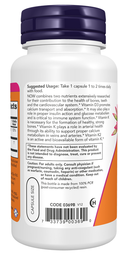 NOW Foods Vitamin D3 & K2 1000 IU 120 caps — Vitamin D3 & K2 1000 IU 120 caps support