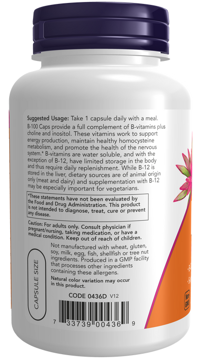 NOW Foods B 100 100 vcaps — 100 caps support