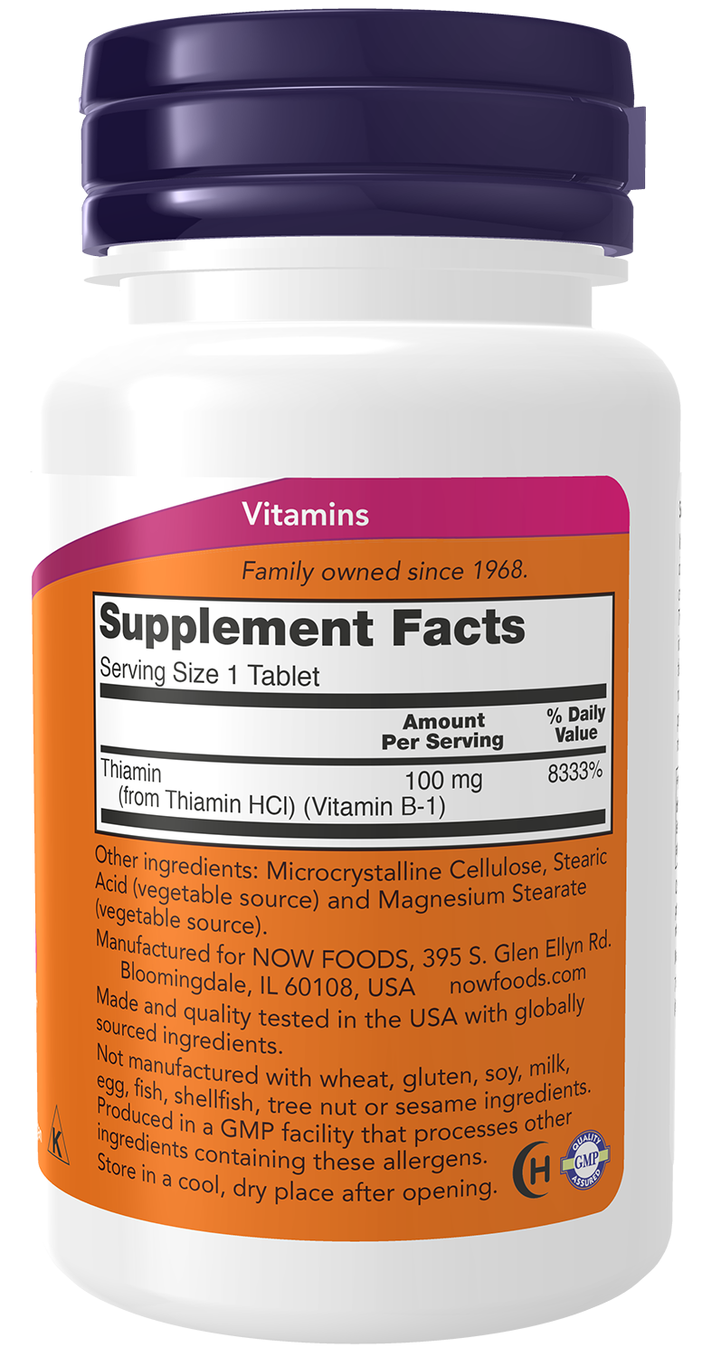 NOW Foods B1 100mg 100tabs — B1 100mg 100tabs facts