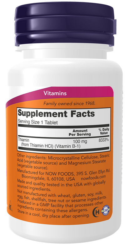 NOW Foods B1 100mg 100tabs — B1 100mg 100tabs facts