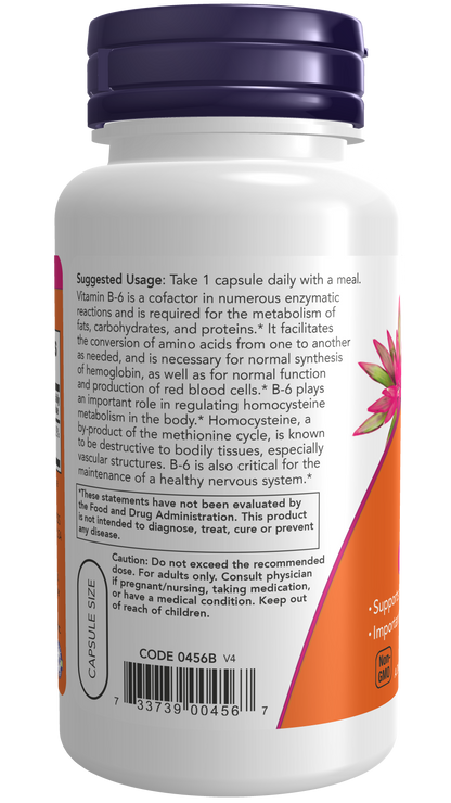 NOW Foods Vitamin B6 100mg 100vcaps — Vitamin B6 100mg 100vcaps support