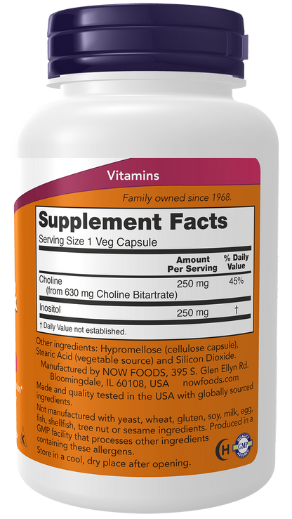 NOW Foods Choline & Inositol 100veg caps — Choline & Inositol 100veg caps facts