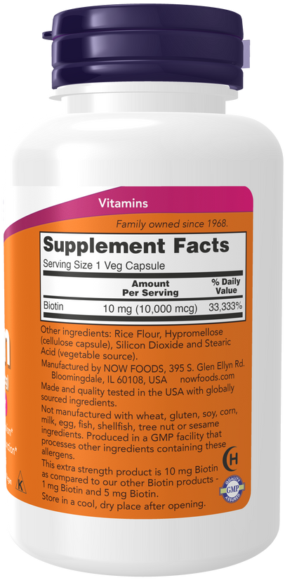 NOW Foods Biotin 10,000 mcg 120 vcaps — Biotin 10,000 mcg 120 vcaps facts