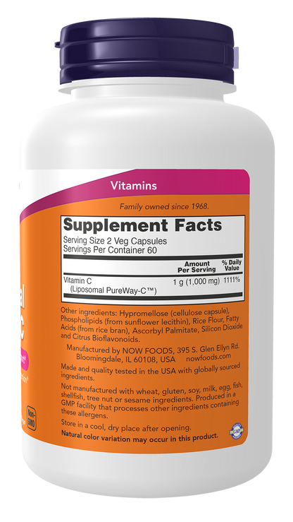 NOW Foods Liposomal Vitamin C 120 veg capsules — Liposomal Vitamin C 120 veg capsules facts