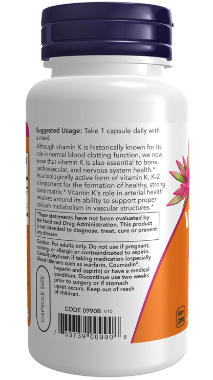 NOW Foods Vitamin K-2 100mcg 100 vcaps — Vitamin K-2 100mcg 100 vcaps support