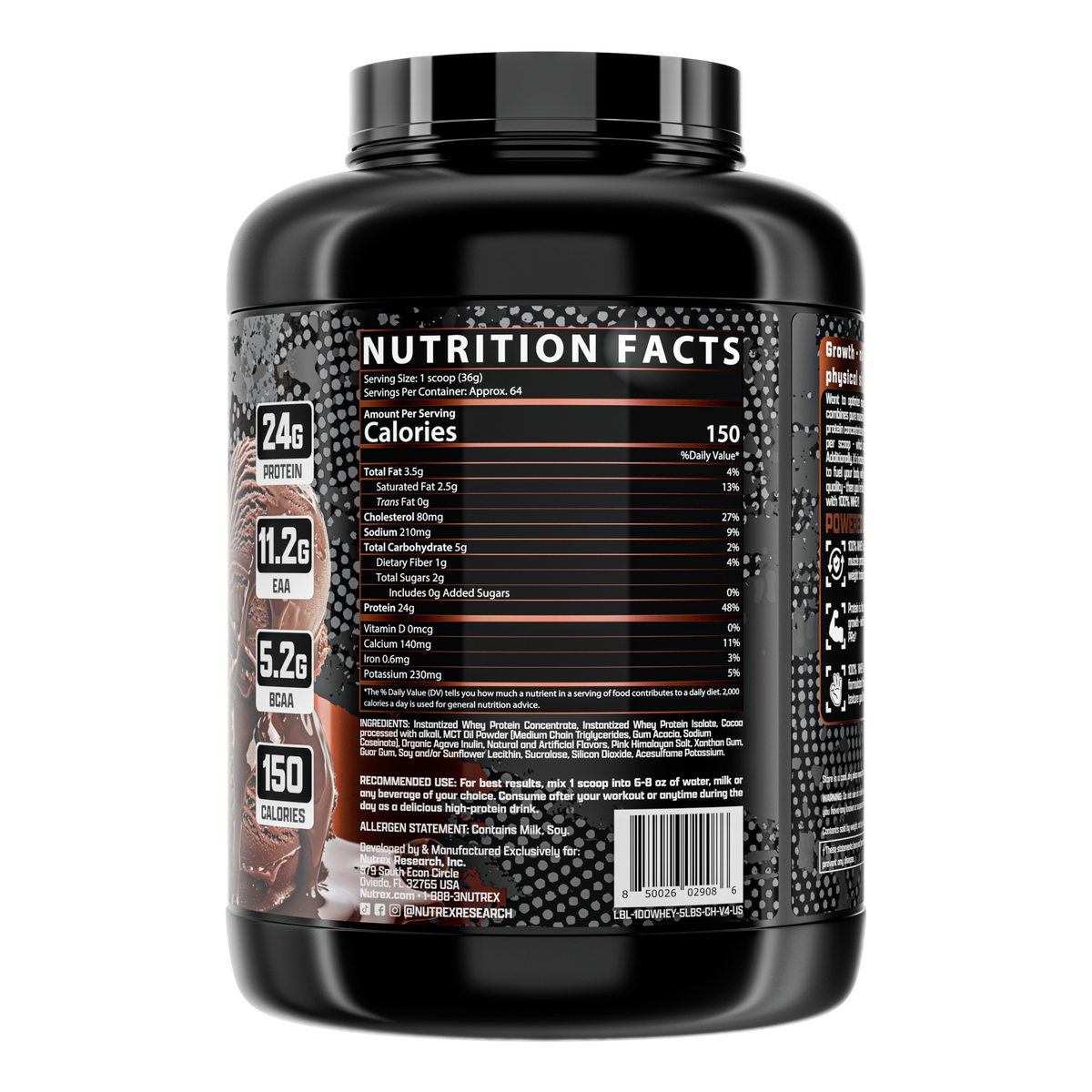 Nutrex Research 100% Whey — 5lb Chocolate facts