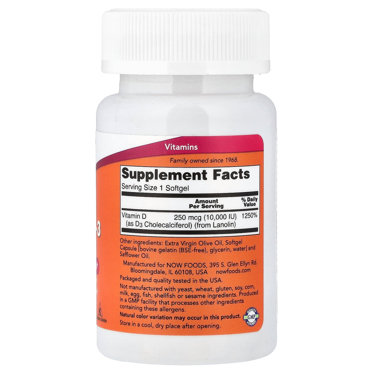 NOW Foods Vitamin D — 120gels 10000 IU facts