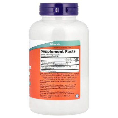 NOW Foods Magnesium Glycinate with BioPerine 180veg capsules — Magnesium Glycinate with BioPerine 180veg capsules facts