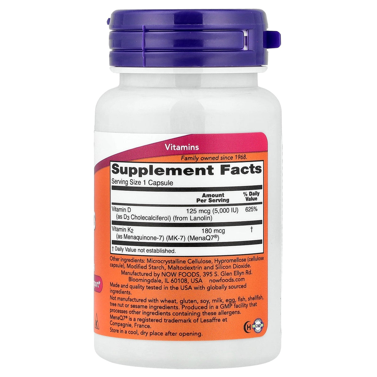 NOW Foods Mega D3 and MK-7 60 vcaps — Mega D3 and MK-7 60 vcaps facts