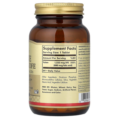 Solgar Folic Acid — 800MCG 250 tablets facts