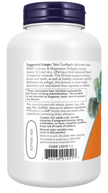 NOW Foods Calcium Magnesium w/ Vitamin D3 and Zinc 120gels — Calcium Magnesium w/ Vitamin D3 and Zinc 120gels support