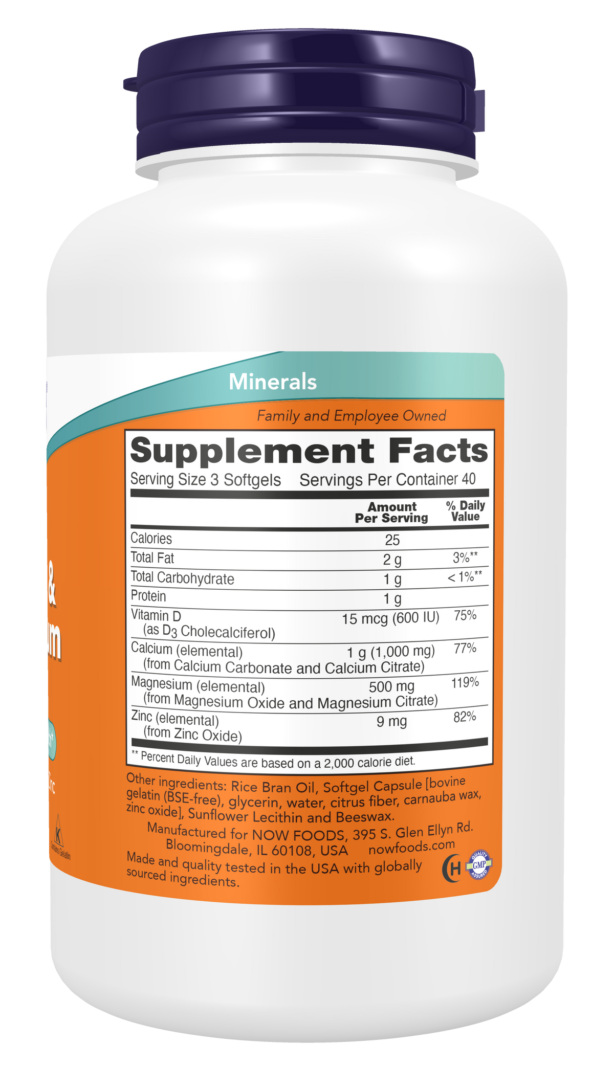 NOW Foods Calcium Magnesium w/ Vitamin D3 and Zinc 120gels — Calcium Magnesium w/ Vitamin D3 and Zinc 120gels facts