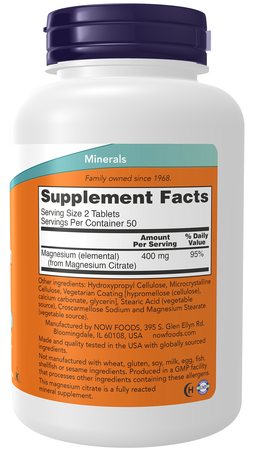 NOW Foods Magnesium Citrate 200mg 100 tabs — Magnesium Citrate 200mg 100 tabs facts