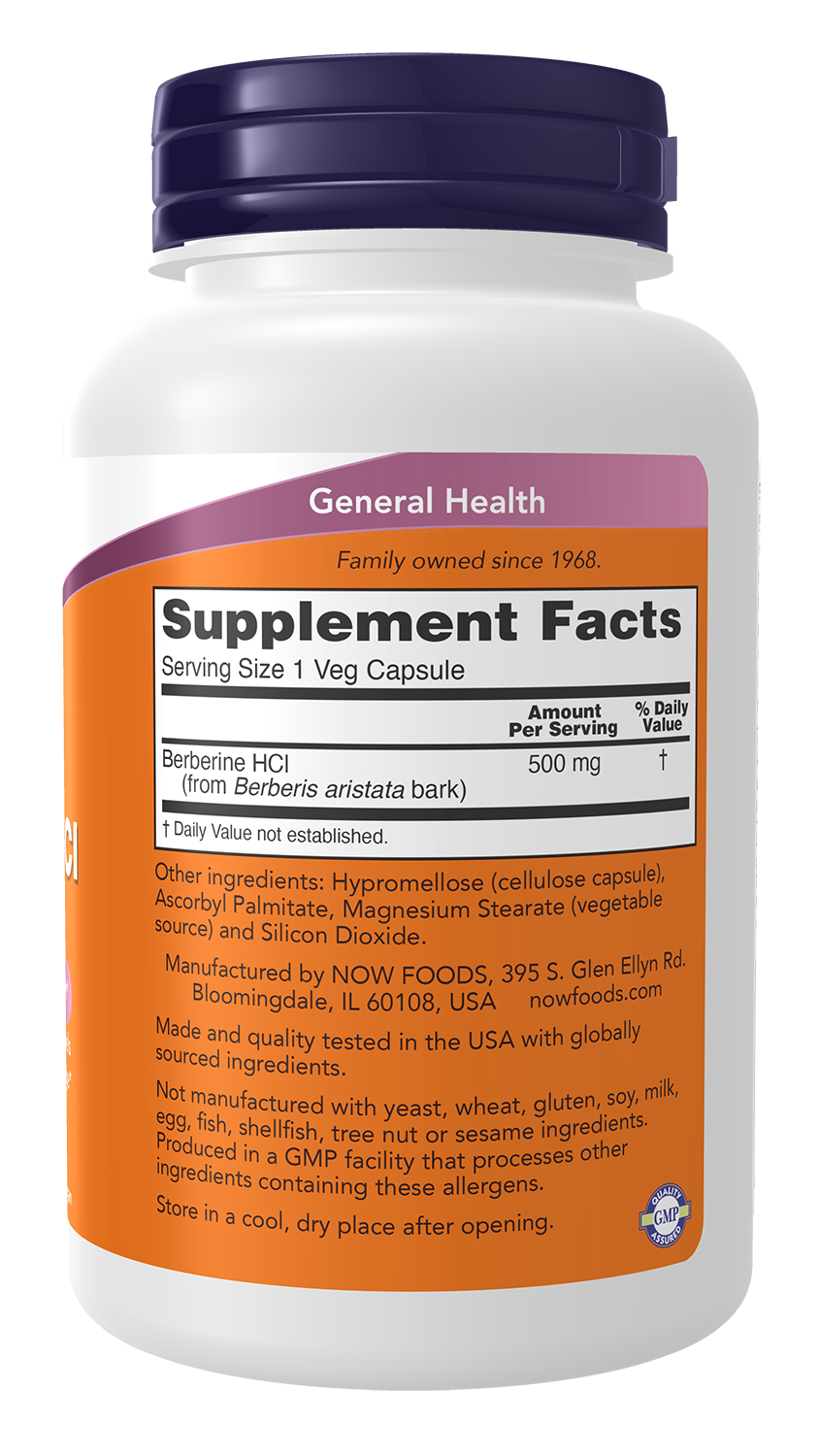 NOW Foods Berberine HCL 500mg 90vcaps — Berberine HCL 500mg 90vcaps facts