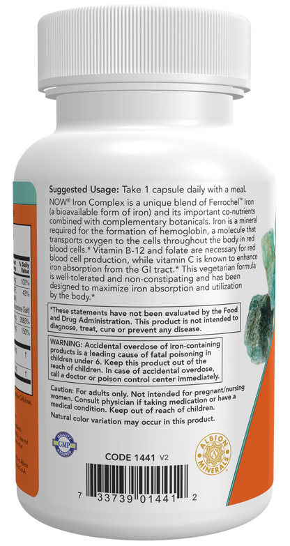 NOW Foods Iron Complex Caps 100 veg capsules — Iron Complex Caps 100 veg capsules support