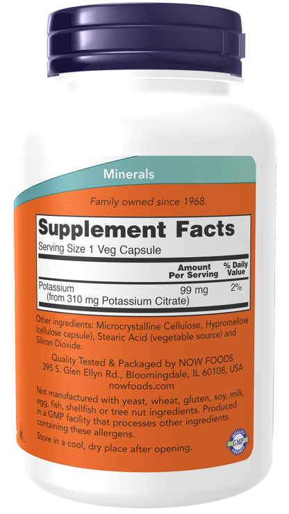 NOW Foods Potassium Citrate 180caps — Potassium Citrate 180caps facts