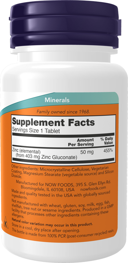 NOW Foods Zinc 50mg 100 — Zinc 50mg 100 facts