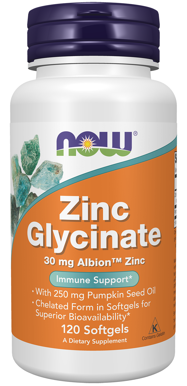 NOW Foods Zinc Glycinate 30mg 120gels — Zinc Glycinate 30mg 120gels hero