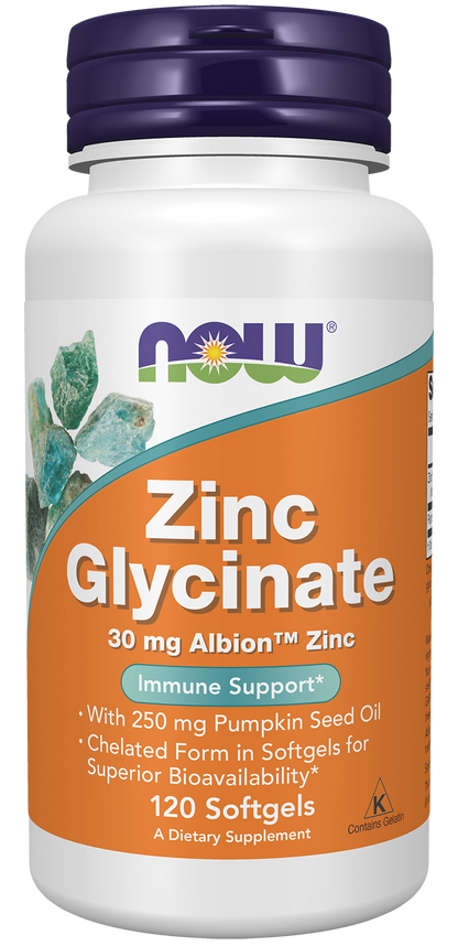 NOW Foods Zinc Glycinate 30mg 120gels — Zinc Glycinate 30mg 120gels hero