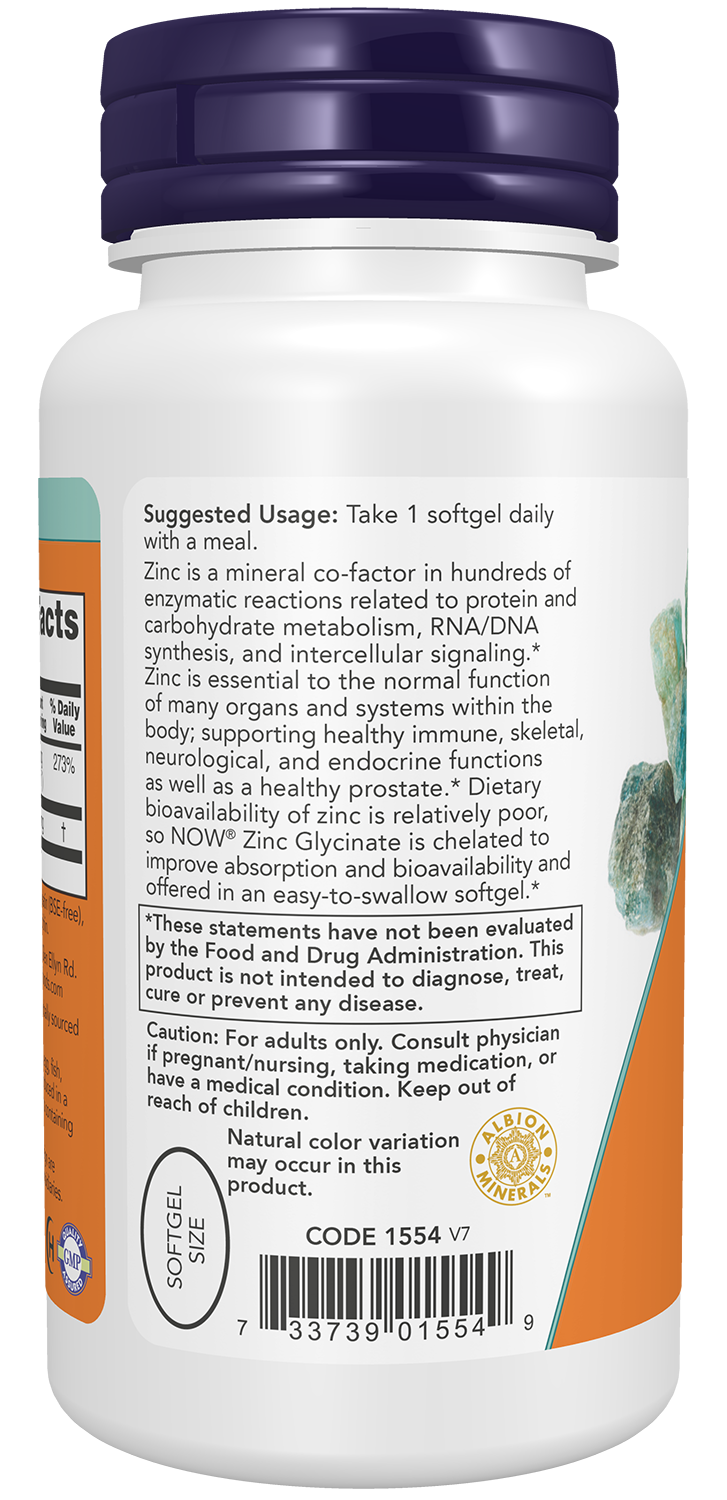 NOW Foods Zinc Glycinate 30mg 120gels — Zinc Glycinate 30mg 120gels support