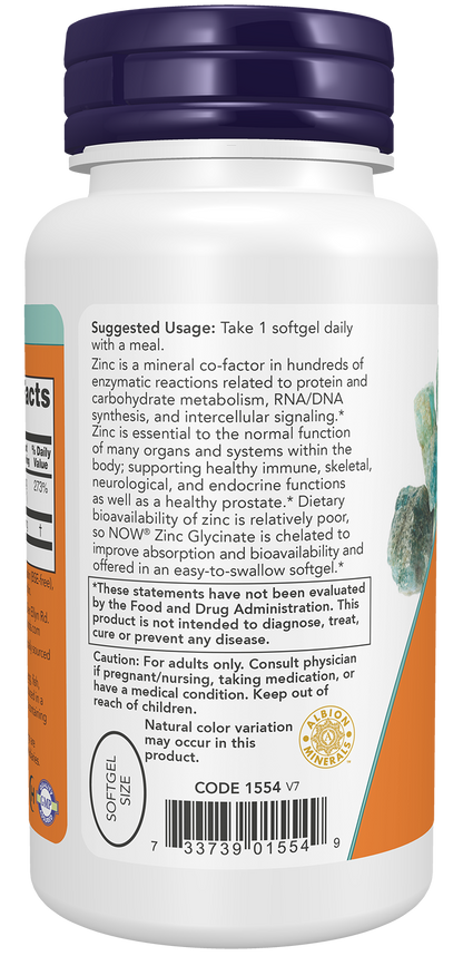 NOW Foods Zinc Glycinate 30mg 120gels — Zinc Glycinate 30mg 120gels support