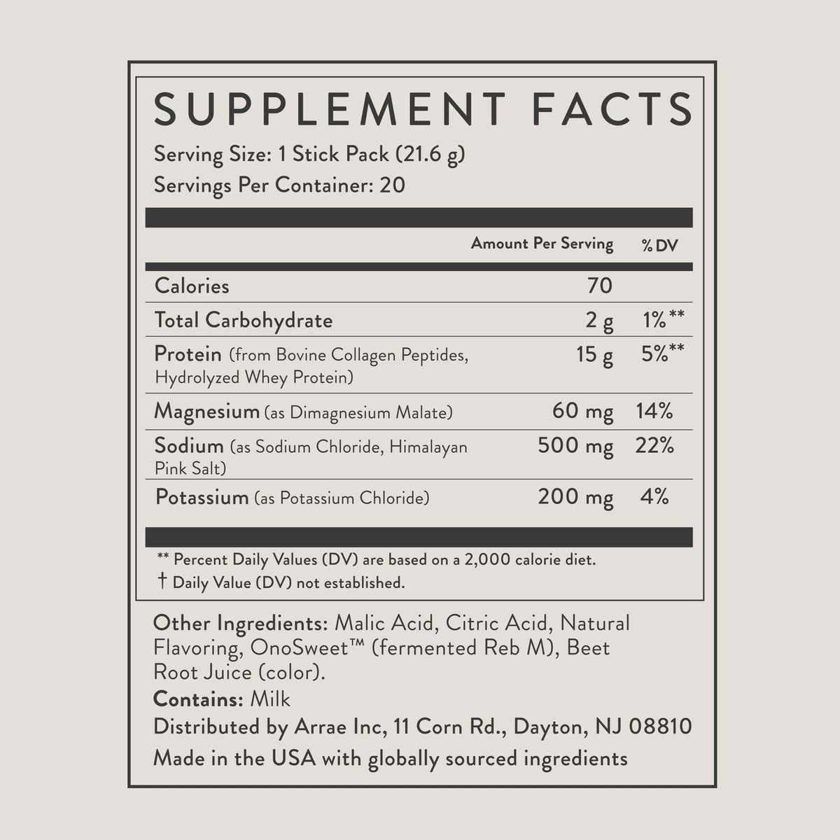 Arrae Clear Protein+ — Single Serving facts
