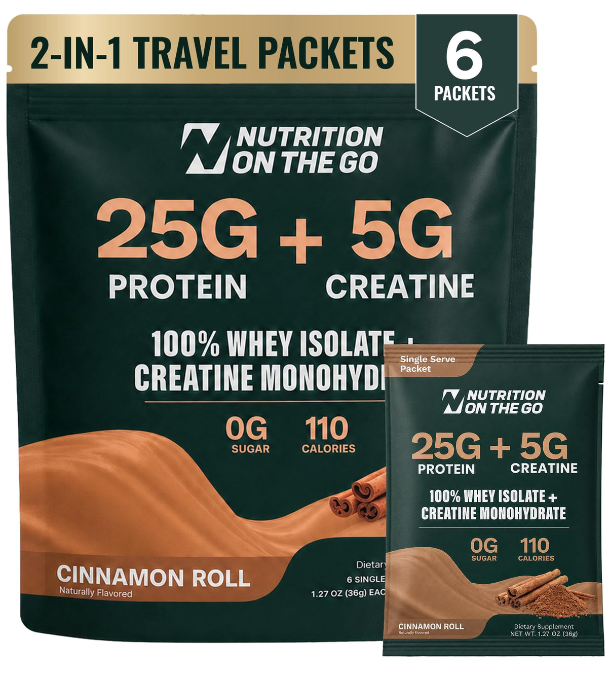 Nutrition On The Go Protein + Creatine — Cinnamon Roll 6 serving hero