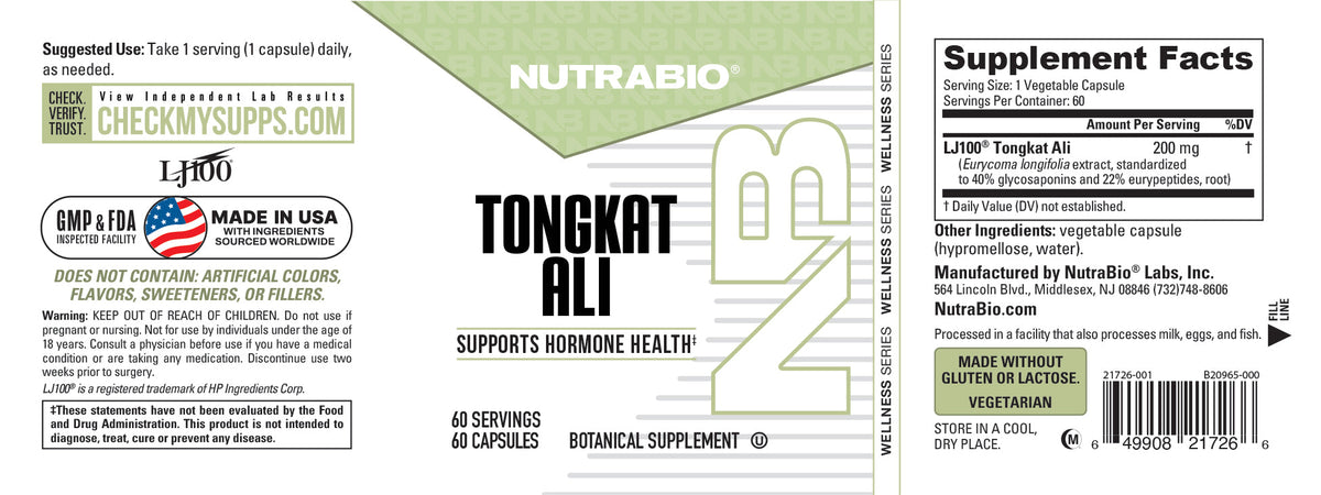 NutraBio Tongkat Ali 200mg 60 Serving — Tongkat Ali 200mg 60 Serving support