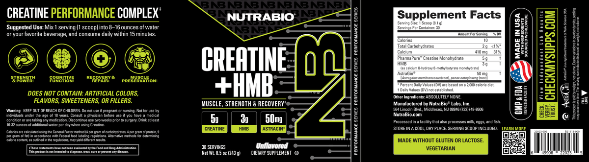 NutraBio Creatine and HMB — Creatine and HMB support