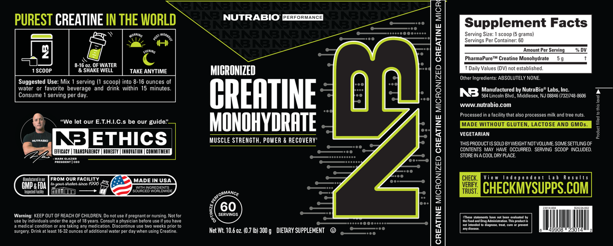 NutraBio PharmaPure Creatine Monohydrate — 300g support