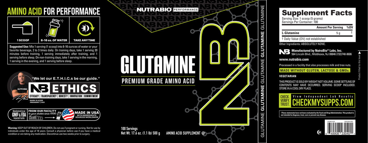 NutraBio Glutamine 500g — Glutamine 500g support
