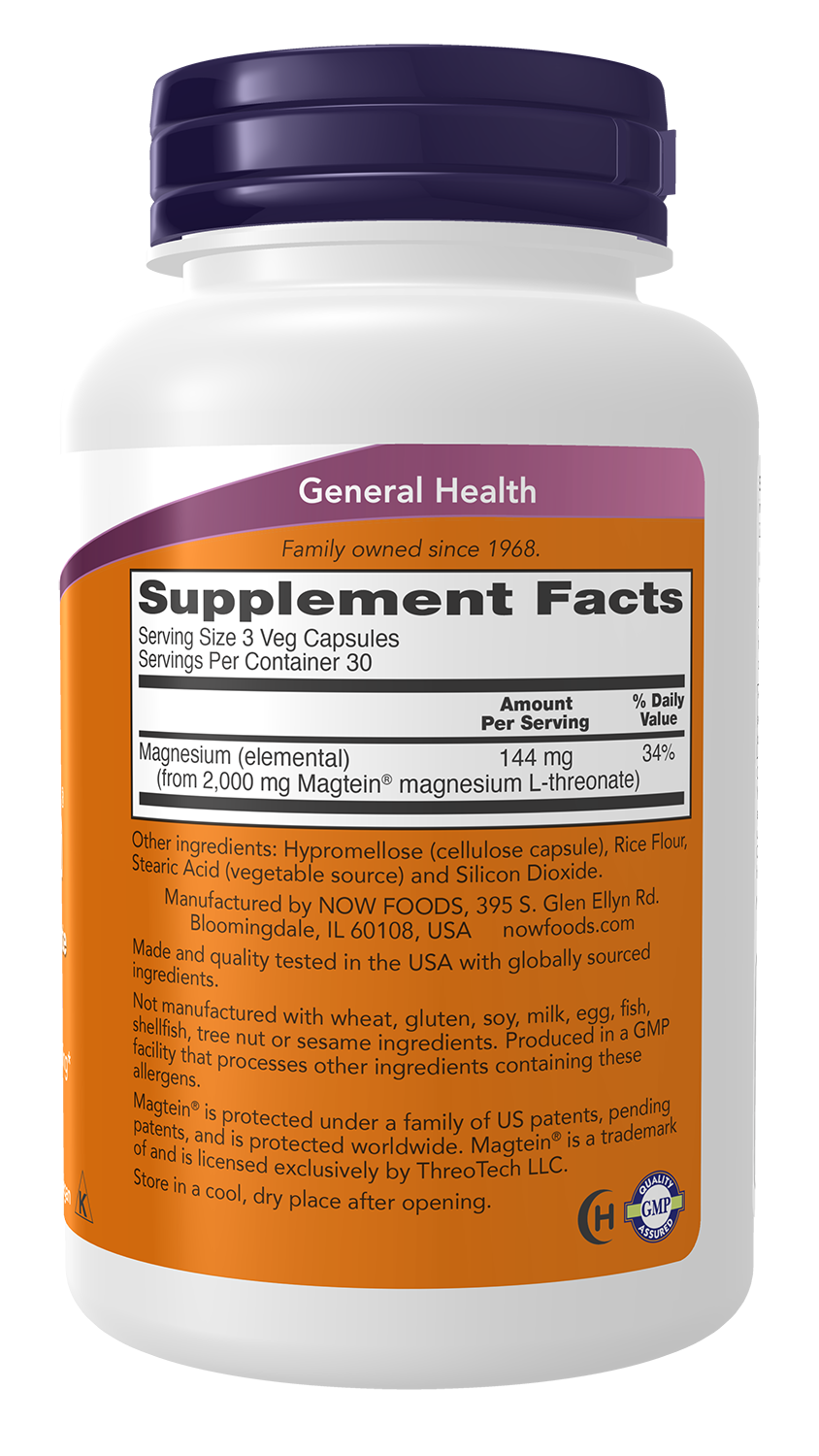 NOW Foods Magtein 90veg Capsules — Magtein 90veg Capsules facts