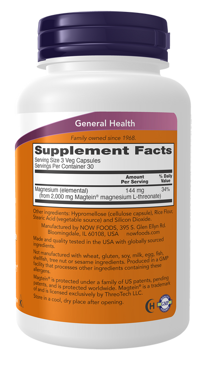 NOW Foods Magtein 90veg Capsules — Magtein 90veg Capsules facts