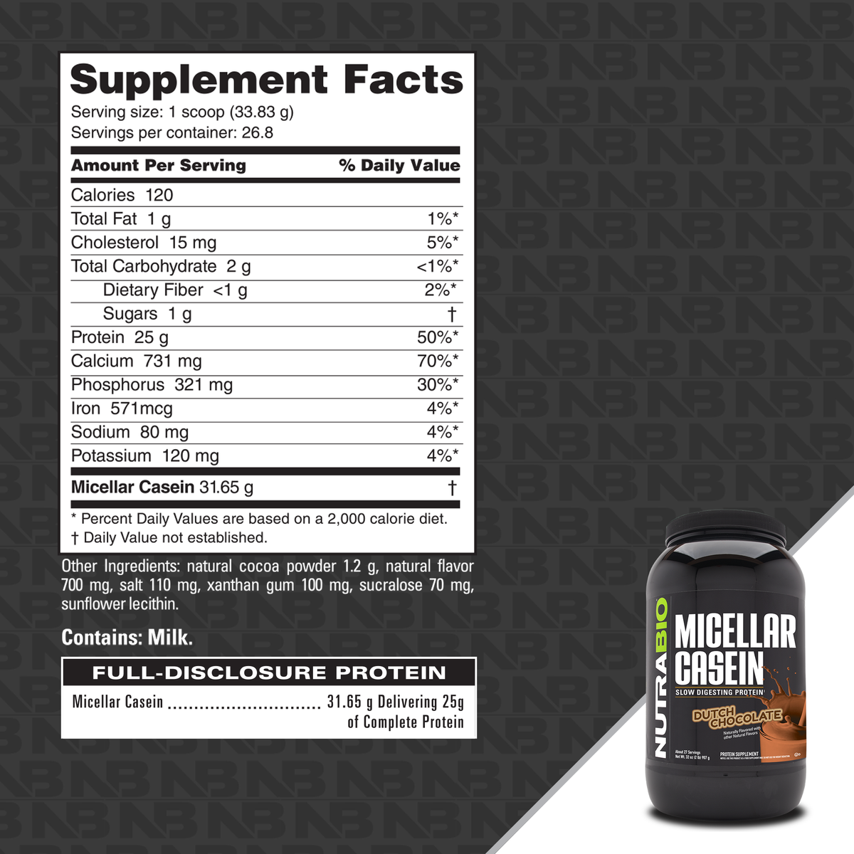 NutraBio Micellar Casein 2lb — Chocolate facts